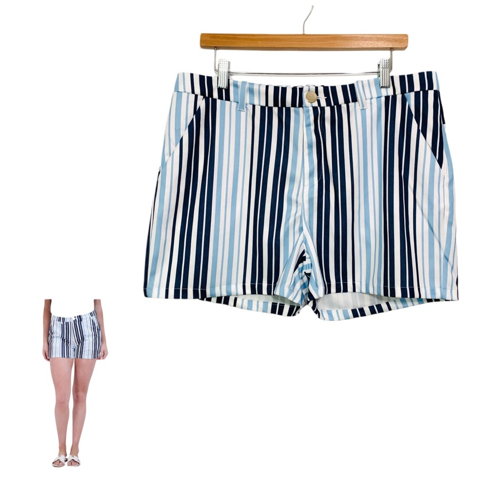 Stella Parker Shorts Size 14 Stretch Pocket Button Knit Blue and White Striped